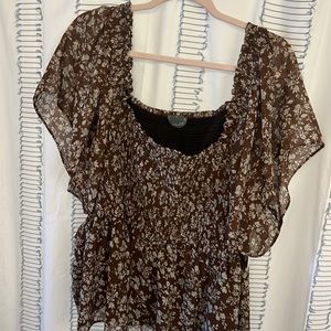 Arula brown smocked blouse size C (3x) NWT